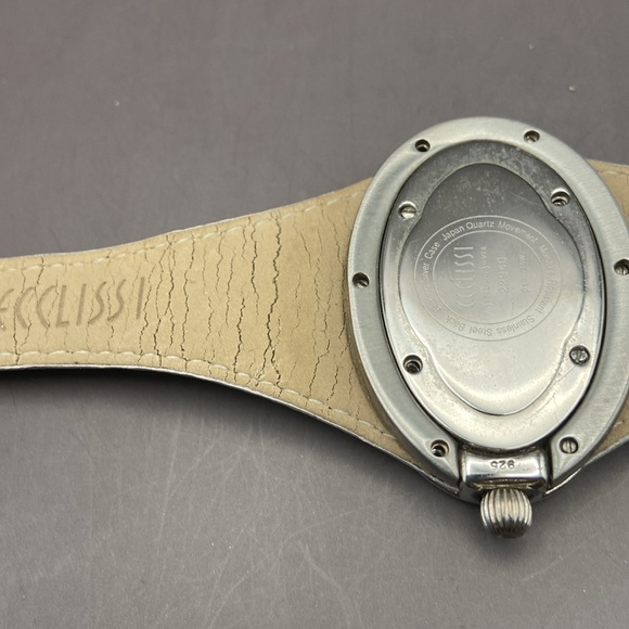 Ecclissi Sterling Silver Oval Rope Design Watch With Genuine Leather Band Grey - Picture 10 of 11